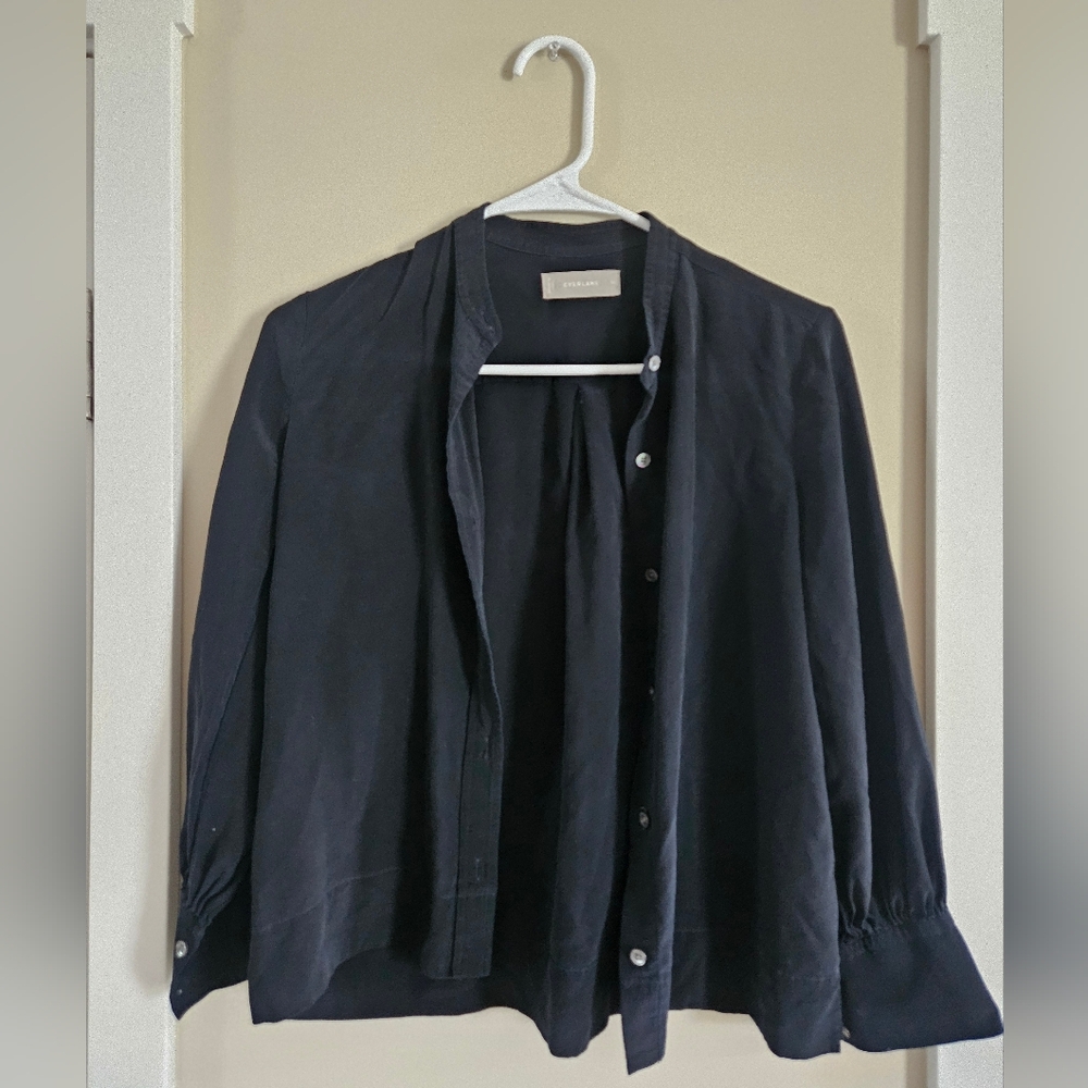 Everlane all black xs silk button down long sleeve blouse top proffessional 00